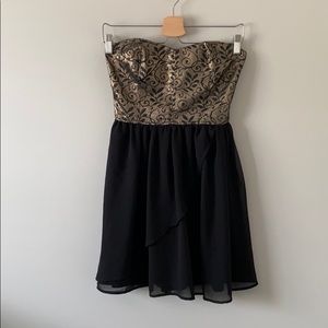 Dynamite Strapless Mini Black Party Dress with Gold Detail